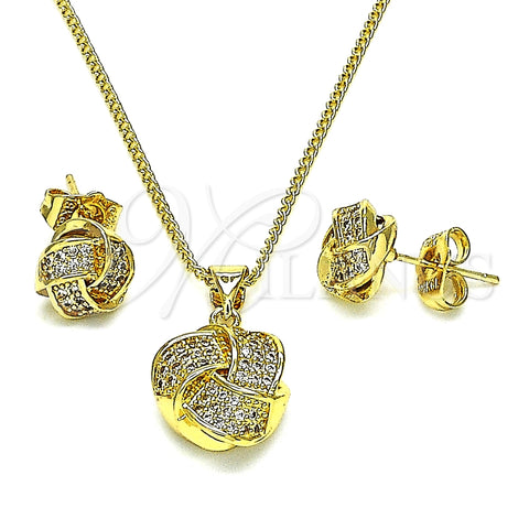 Juego de Arete y Dije de Adulto 10.156.0432 Oro Laminado, Diseño de Nudo, con Blanca Micro Pave, Pulido, Tono Dorado