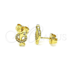 Arete Dormilona 02.156.0641 Oro Laminado, Diseño de Delfín, con Blanca Micro Pave, Pulido, Tono Dorado