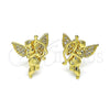 Arete Dormilona 02.156.0642 Oro Laminado, Diseño de Angel, con Blanca Micro Pave, Pulido, Tono Dorado