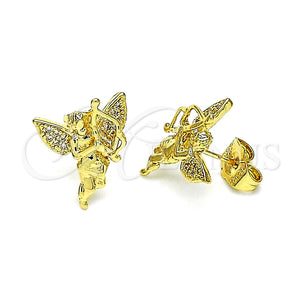 Arete Dormilona 02.156.0642 Oro Laminado, Diseño de Angel, con Blanca Micro Pave, Pulido, Tono Dorado