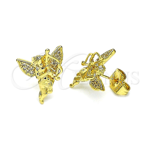 Arete Dormilona 02.156.0642 Oro Laminado, Diseño de Angel, con Blanca Micro Pave, Pulido, Tono Dorado