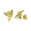 Arete Dormilona 02.156.0642 Oro Laminado, Diseño de Angel, con Blanca Micro Pave, Pulido, Tono Dorado