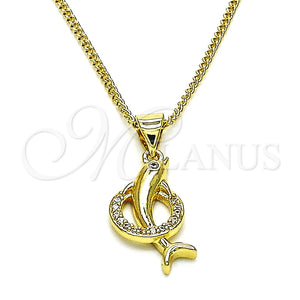 Collares con Dije 04.156.0463.20 Oro Laminado, Diseño de Delfín, con Blanca Micro Pave, Pulido, Tono Dorado (02 MM Thickness, 20 Inches Length)