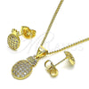 Juego de Arete y Dije de Adulto 10.156.0436 Oro Laminado, Diseño de Pina, con Blanca Micro Pave, Pulido, Tono Dorado