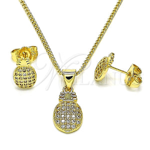 Juego de Arete y Dije de Adulto 10.156.0436 Oro Laminado, Diseño de Pina, con Blanca Micro Pave, Pulido, Tono Dorado