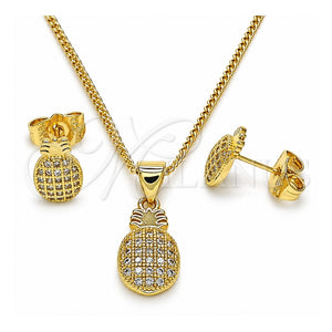 Juego de Arete y Dije de Adulto 10.156.0436 Oro Laminado, Diseño de Pina, con Blanca Micro Pave, Pulido, Tono Dorado