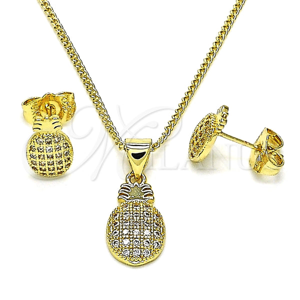 Juego de Arete y Dije de Adulto 10.156.0436 Oro Laminado, Diseño de Pina, con Blanca Micro Pave, Pulido, Tono Dorado
