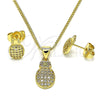 Juego de Arete y Dije de Adulto 10.156.0436 Oro Laminado, Diseño de Pina, con Blanca Micro Pave, Pulido, Tono Dorado
