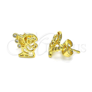 Arete Dormilona 02.156.0643 Oro Laminado, Diseño de Angel, con Blanca Micro Pave, Pulido, Tono Dorado
