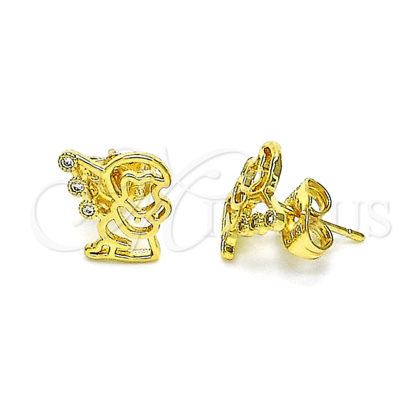 Arete Dormilona 02.156.0643 Oro Laminado, Diseño de Angel, con Blanca Micro Pave, Pulido, Tono Dorado