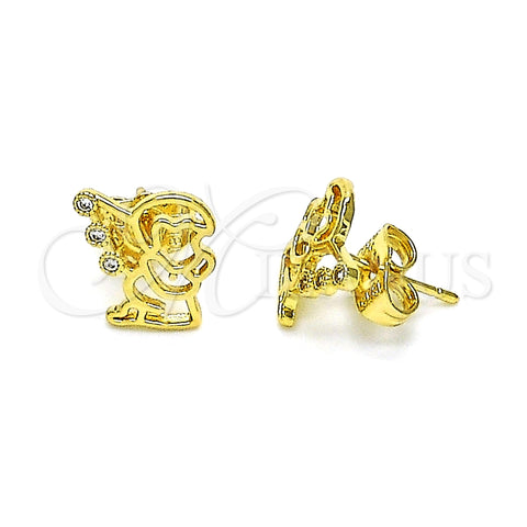 Arete Dormilona 02.156.0643 Oro Laminado, Diseño de Angel, con Blanca Micro Pave, Pulido, Tono Dorado