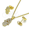 Juego de Arete y Dije de Adulto 10.156.0438 Oro Laminado, Diseño de Mano de Dios y Judaica, con Micro Pave Blanca y Zirconia Cubica Blanca, Pulido, Tono Dorado