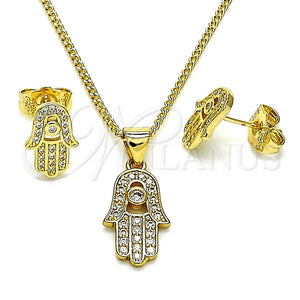 Juego de Arete y Dije de Adulto 10.156.0438 Oro Laminado, Diseño de Mano de Dios, con Blanca Micro Pave and Blanca Zirconia Cubica, Pulido, Tono Dorado