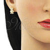 Arete Dormilona 02.156.0645 Oro Laminado, Diseño de Osito, con Blanca Micro Pave, Pulido, Tono Dorado