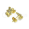Arete Dormilona 02.156.0645 Oro Laminado, Diseño de Osito, con Blanca Micro Pave, Pulido, Tono Dorado