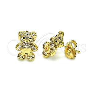 Arete Dormilona 02.156.0645 Oro Laminado, Diseño de Osito, con Blanca Micro Pave, Pulido, Tono Dorado