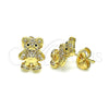 Arete Dormilona 02.156.0645 Oro Laminado, Diseño de Osito, con Blanca Micro Pave, Pulido, Tono Dorado