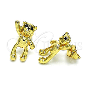 Arete Dormilona 02.156.0648 Oro Laminado, Diseño de Osito, con Negro Micro Pave, Pulido, Tono Dorado