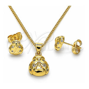 Juego de Arete y Dije de Adulto 10.156.0445 Oro Laminado, Diseño de Mariquita, con Blanca Micro Pave, Pulido, Tono Dorado