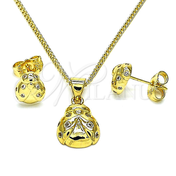 Juego de Arete y Dije de Adulto 10.156.0445 Oro Laminado, Diseño de Mariquita, con Blanca Micro Pave, Pulido, Tono Dorado