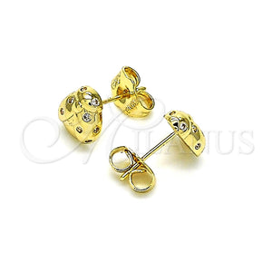 Arete Dormilona 02.156.0649 Oro Laminado, Diseño de Mariquita, con Blanca Micro Pave, Pulido, Tono Dorado