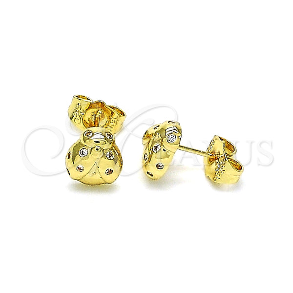 Arete Dormilona 02.156.0649 Oro Laminado, Diseño de Mariquita, con Blanca Micro Pave, Pulido, Tono Dorado