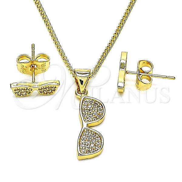 Juego de Arete y Dije de Adulto 10.156.0447 Oro Laminado, con Blanca Micro Pave, Pulido, Tono Dorado