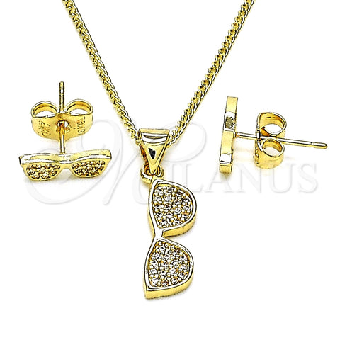 Juego de Arete y Dije de Adulto 10.156.0447 Oro Laminado, con Blanca Micro Pave, Pulido, Tono Dorado