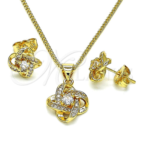 Juego de Arete y Dije de Adulto 10.156.0448 Oro Laminado, Diseño de Nudo, con Blanca Micro Pave and Blanca Zirconia Cubica, Pulido, Tono Dorado