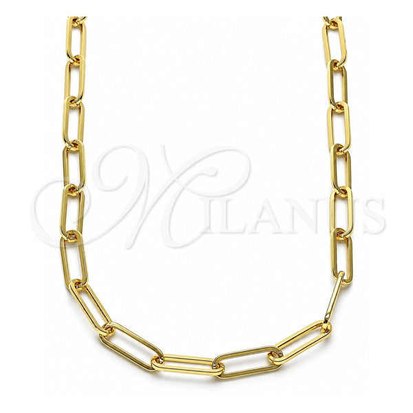 Gargantilla Basica 04.63.1394.16 Oro Laminado, Diseño de Paperclip, Pulido, Tono Dorado (Grosor 05.2 MM, 16 Pulgadas de Largo)