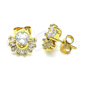 Arete Dormilona 02.387.0018.5 Oro Laminado, Diseño de Baguette, con Blanca Zirconia Cubica, Pulido, Tono Dorado