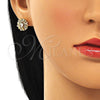 Arete Dormilona 02.387.0033.5 Oro Laminado, Diseño de Flor y Baguette, con Blanca Zirconia Cubica, Pulido, Tono Dorado