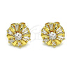 Arete Dormilona 02.387.0033.5 Oro Laminado, Diseño de Flor y Baguette, con Blanca Zirconia Cubica, Pulido, Tono Dorado