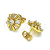 Arete Dormilona 02.387.0033.5 Oro Laminado, Diseño de Flor y Baguette, con Blanca Zirconia Cubica, Pulido, Tono Dorado