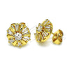 Arete Dormilona 02.387.0033.5 Oro Laminado, Diseño de Flor y Baguette, con Blanca Zirconia Cubica, Pulido, Tono Dorado