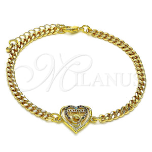 Pulsera Elegante 03.381.0043.08 Oro Laminado, Diseño de Mama y Corazón, con Multicolor Micro Pave, Pulido, Tono Dorado (04 MM Thickness, 8 Inches Length)
