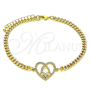 Pulsera Elegante 03.381.0044.08 Oro Laminado, Diseño de Mama y Corazón, con Blanca Micro Pave, Pulido, Tono Dorado (04 MM Thickness, 8 Inches Length)