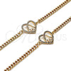 Pulsera Elegante 03.381.0044.08 Oro Laminado, Diseño de Mama y Corazón, con Blanca Micro Pave, Pulido, Tono Dorado (04 MM Thickness, 8 Inches Length)