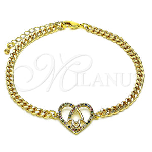 Pulsera Elegante 03.381.0044.1.08 Oro Laminado, Diseño de Mama y Corazón, con Multicolor Micro Pave, Pulido, Tono Dorado (04 MM Thickness, 8 Inches Length)