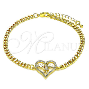 Pulsera Elegante 03.381.0045.08 Oro Laminado, Diseño de Mama y Niñita Pequeña, con Blanca Micro Pave, Pulido, Tono Dorado (04 MM Thickness, 8 Inches Length)