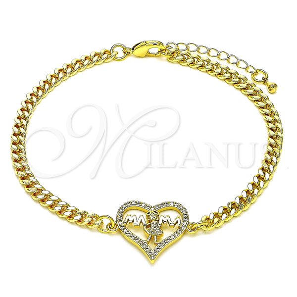 Pulsera Elegante 03.381.0045.08 Oro Laminado, Diseño de Mama y Niñita Pequeña, con Blanca Micro Pave, Pulido, Tono Dorado (04 MM Thickness, 8 Inches Length)