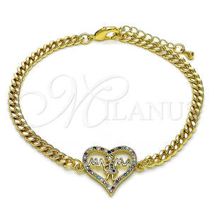 Pulsera Elegante 03.381.0045.1.08 Oro Laminado, Diseño de Mama y Niñita Pequeña, con Multicolor Micro Pave, Pulido, Tono Dorado (04 MM Thickness, 8 Inches Length)