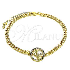 Pulsera Elegante 03.381.0047.08 Oro Laminado, Diseño de Mama y Mariposa, con Multicolor Micro Pave, Pulido, Tono Dorado (04 MM Thickness, 8 Inches Length)