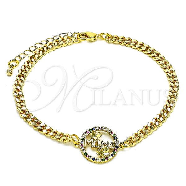 Pulsera Elegante 03.381.0047.08 Oro Laminado, Diseño de Mama y Mariposa, con Multicolor Micro Pave, Pulido, Tono Dorado (04 MM Thickness, 8 Inches Length)