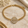 Pulsera Elegante 03.381.0050.08 Oro Laminado, Diseño de Mama, con Micro Pave Blanca, Pulido, Tono Dorado (Grosor 04 MM, 8 Pulgadas de Largo)