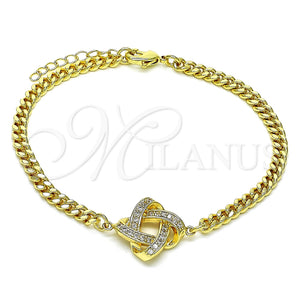 Pulsera Elegante 03.156.0025.08 Oro Laminado, Diseño de Nudo, con Blanca Micro Pave, Pulido, Tono Dorado (04 MM Thickness, 8 Inches Length)
