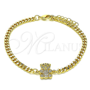 Pulsera Elegante 03.156.0026.08 Oro Laminado, Diseño de Osito, con Blanca Micro Pave, Pulido, Tono Dorado (04 MM Thickness, 8 Inches Length)