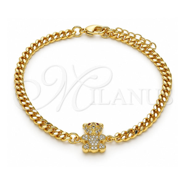 Pulsera Elegante 03.156.0026.08 Oro Laminado, Diseño de Osito, con Micro Pave Blanca, Pulido, Tono Dorado (Grosor 04 MM, 8 Pulgadas de Largo)