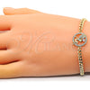 Pulsera Elegante 03.156.0027.08 Oro Laminado, Diseño de Angel, con Blanca Micro Pave and Blanca Zirconia Cubica, Pulido, Tono Dorado (04 MM Thickness, 8 Inches Length)