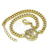 Pulsera Elegante 03.156.0027.08 Oro Laminado, Diseño de Angel, con Blanca Micro Pave and Blanca Zirconia Cubica, Pulido, Tono Dorado (04 MM Thickness, 8 Inches Length)